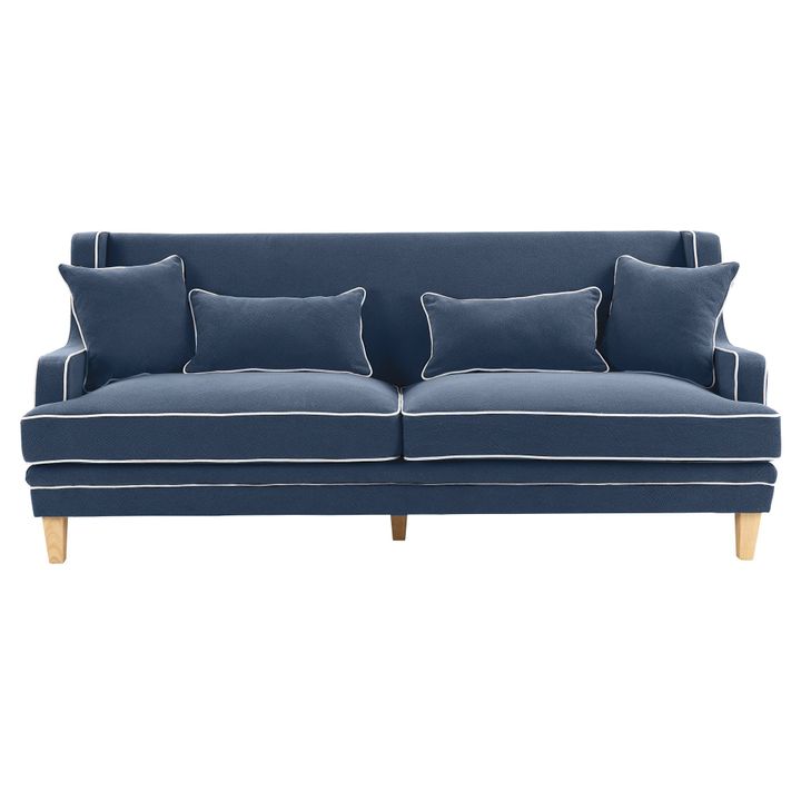 Bondi Hamptons 3 Seat Sofa Navy W/White Piping