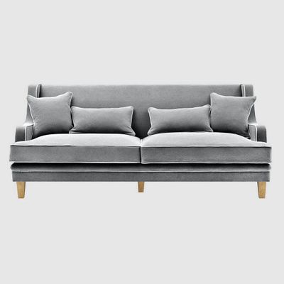 Bondi Hamptons 3 Seat Sofa Grey W/White Piping