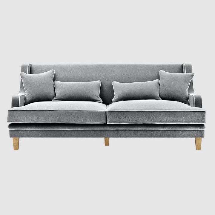 Bondi Hamptons 3 Seat Sofa Grey W/White Piping