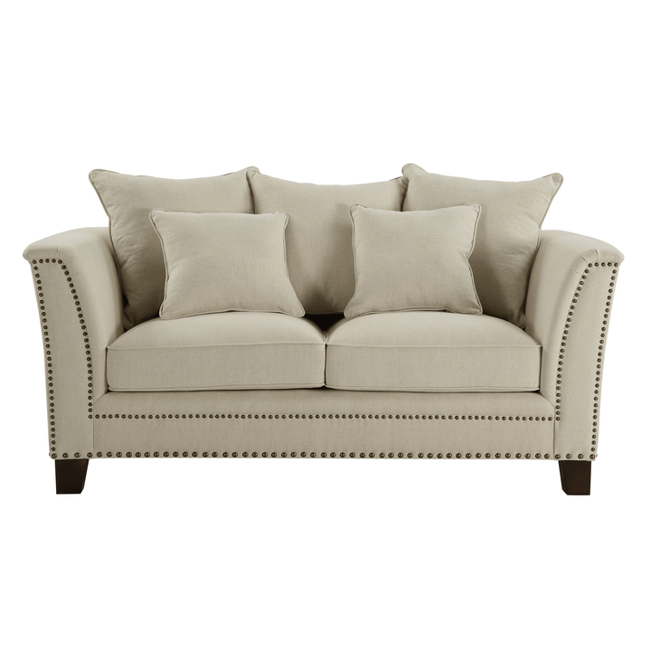 Manhattan 2 Seat Sofa W/ Studs Beige Linen Blend