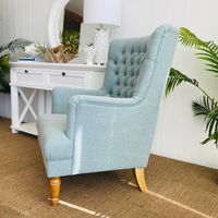 Bayside Pistachio Hamptons Button Tufted Winged Armchair W/Wooden Legs