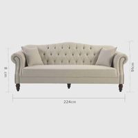Vaucluse 3 Seat Hamptons Buttoned Sofa Beige Linen Blend
