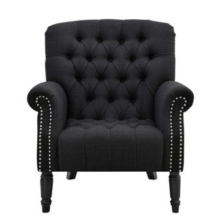 Maurice Charcoal Buttoned Armchair W/ Studs