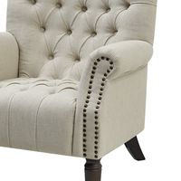 Maurice Natural Linen Blend Hamptons Buttoned Armchair W/Studs Dark Legs