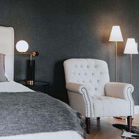 Maurice Natural Linen Blend Hamptons Buttoned Armchair W/Studs Dark Legs