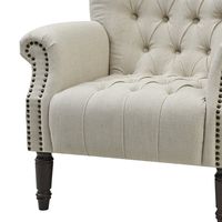 Maurice Natural Linen Blend Hamptons Buttoned Armchair W/Studs Dark Legs