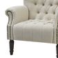 Maurice Natural Linen Buttoned Armchair W/ Studs Dark Legs