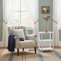 Maurice Natural Linen Blend Hamptons Buttoned Armchair W/Studs Dark Legs