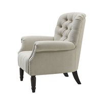 Maurice Natural Linen Blend Hamptons Buttoned Armchair W/Studs Dark Legs