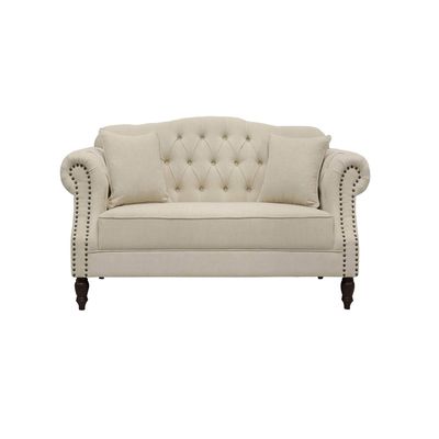 Vaucluse 2 Seat Hamptons Buttoned Sofa Beige Linen Blend