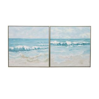 Kyrah Waves Handpainted Canvas With Natural Frame Set 2