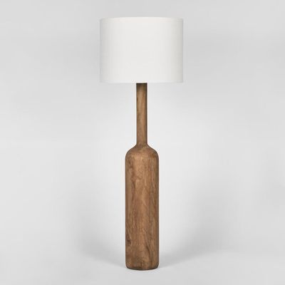 Flask Wood Floor Lamp Saddle Base with White Shade