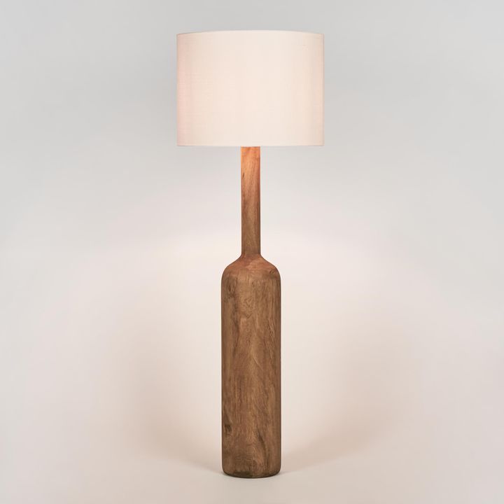 Flask Wood Floor Lamp Saddle Base with White Shade