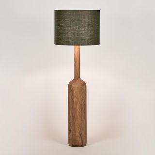 Flask Wood Floor Lamp Saddle Base with Black Shade