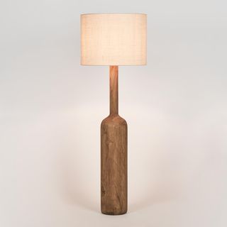 Flask Wood Floor Lamp Base Saddle with Natural Shade