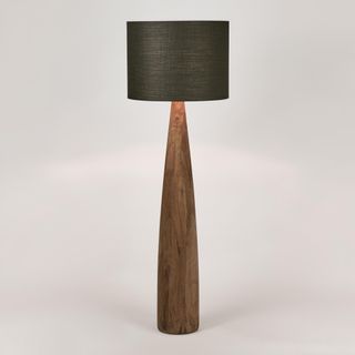 Samson Wood Floor Lamp Saddle Base with Black Shade