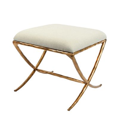 Aries Upholstered Stool Gold in Natural Linen