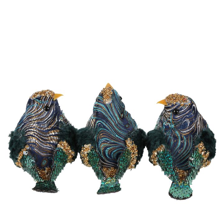 Zora Set of 3 Clip on Birds Peacock Blue