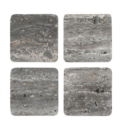 Graze Travertine Coaster  Square Dark Brown