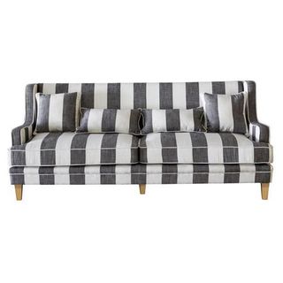 Bondi Grey & Cream Stripe 3 Seat Sofa