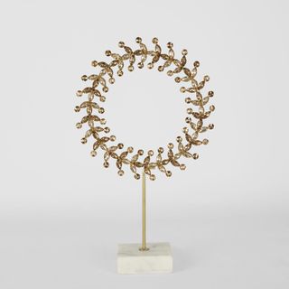 Chesar Gemstone Wreath on Marble Stand Gold Small