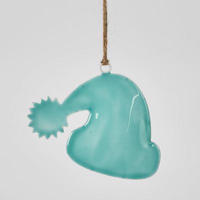 Santa Iron Hanging Cap Ornament Aqua Blue