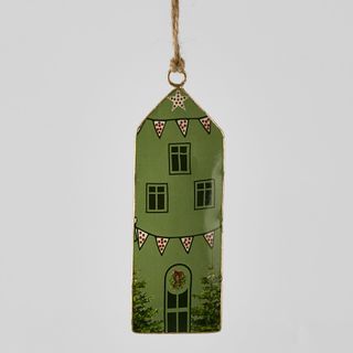 Village Enamel House Hanging Ornament Green