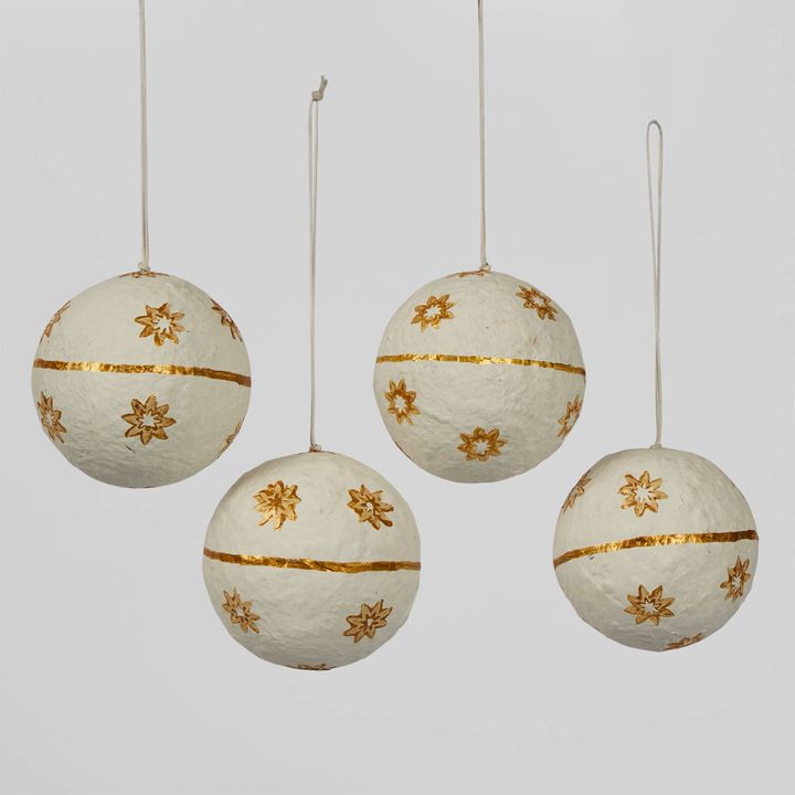 Mache Hanging Ball Ornament White (Set of 4)