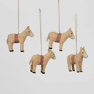 Mache Donkey Hanging Ornament (Set of 4)