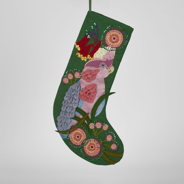 Parrot Embroidered Stocking Green