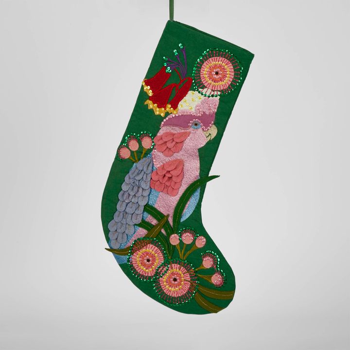 Parrot Embroidered Stocking Green