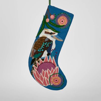 Kookaburra Embroidered Stocking Blue