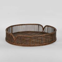 Luca Rattan Round  Tray Set 2 Tray Antique Brown