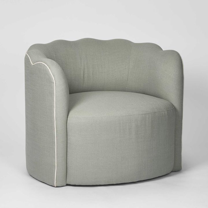 Camille Scallop Armchair Seafoam with White Piping