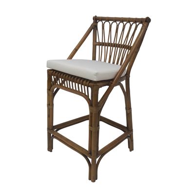 Cayman Rattan Hamptons Barstool Natural W/Cream Cushions & Footrest