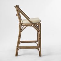 Cayman Rattan Hamptons Bar stool Natural W/Cream Cushions & Footrest