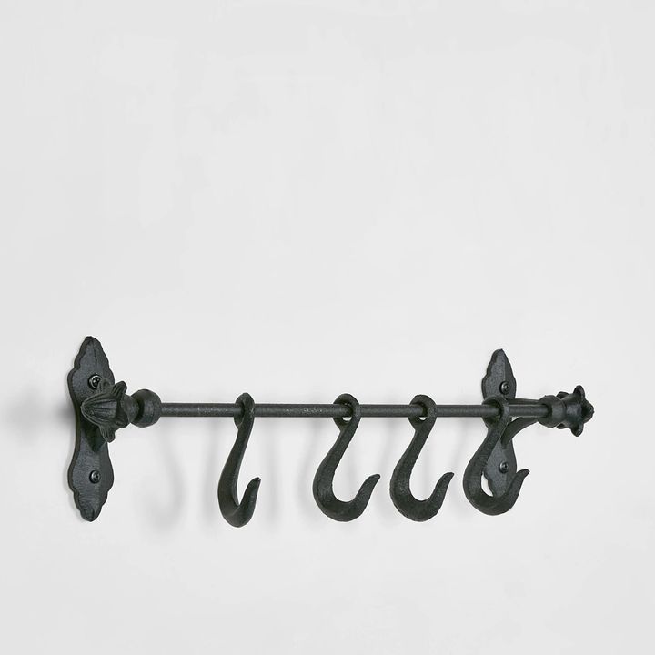 Provence Wall Rack w Hooks Black