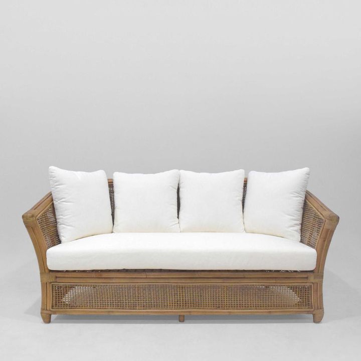 Cayman 2 Seat Rattan Sofa Cream Cushion