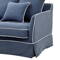 Slip Cover Only - Noosa Hamptons 2 Seat Sofa Bed Navy W/White Piping