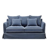 Slip Cover Only - Noosa Hamptons 2 Seat Sofa Bed Navy W/White Piping