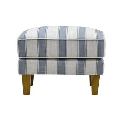 Bondi Hamptons Ottoman Blue Sky Stripe W/Blue Piping