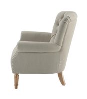 Maurice Natural Linen Blend Buttoned Armchair W/ Studs Oak Legs