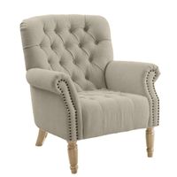Maurice Natural Linen Blend Buttoned Armchair W/ Studs Oak Legs