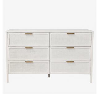 Santorini Hamptons 6 Drawer Timber/Rattan Dresser 140cm White