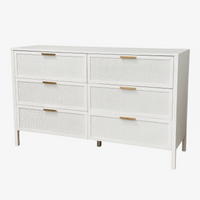 Santorini Hamptons 6 Drawer Timber/Rattan Dresser 140cm White