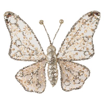 Amal Lace Clip on Butterfly Champagne