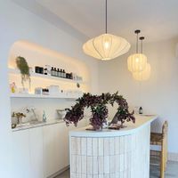 PUMPKIN CEILING PENDANT MEDIUM IVORY with Black Cord Drop