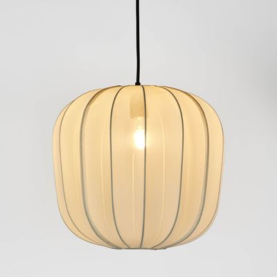 PUMPKIN CEILING PENDANT MEDIUM IVORY with Black Cord Drop