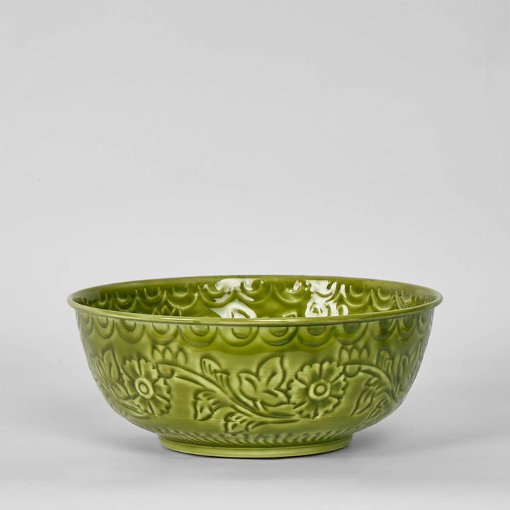 Enamel Bowl Embossed Green