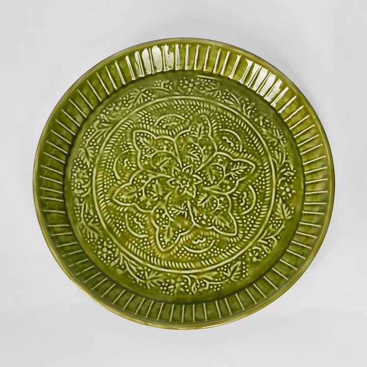 Embossed Enamel Round Tray Green